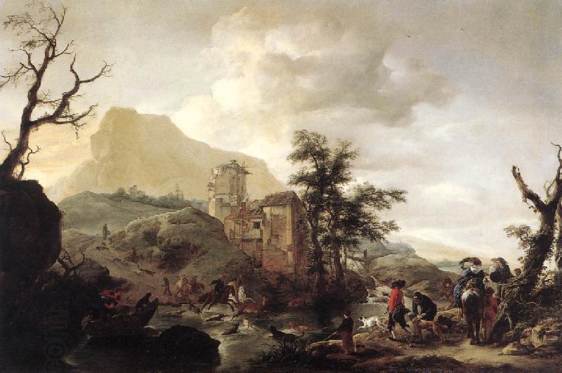 WOUWERMAN, Philips Stag Hunt in a River iut7 oil painting picture